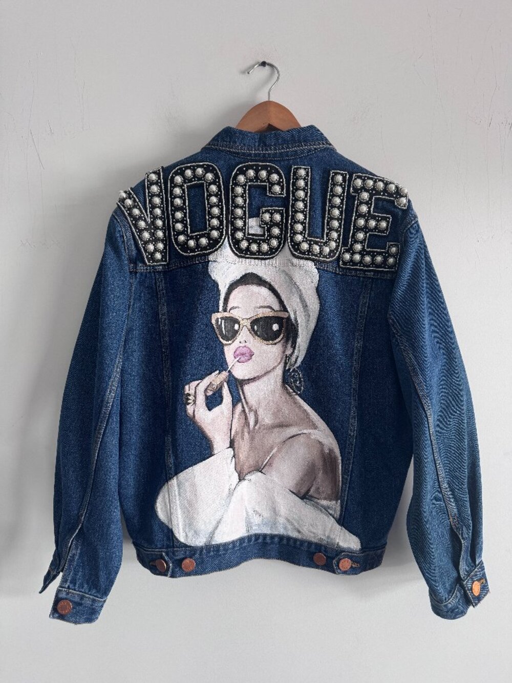 Hand Painted "Vogue" Denim Jacket NWOT, Size M/L